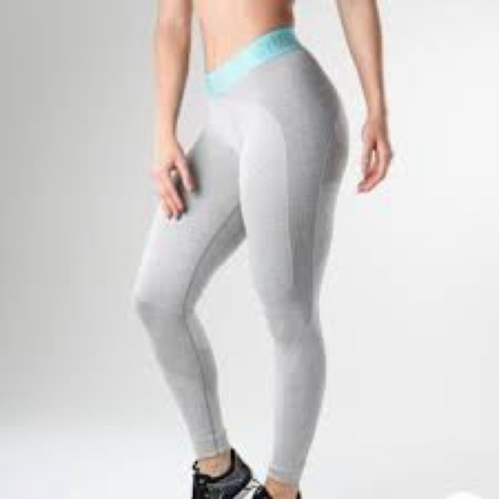 Gymshark Gray Leggings with Aqua Waistband